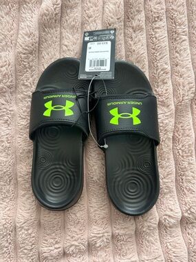 Under Armour Kids Black Slides with Neon Green Logo